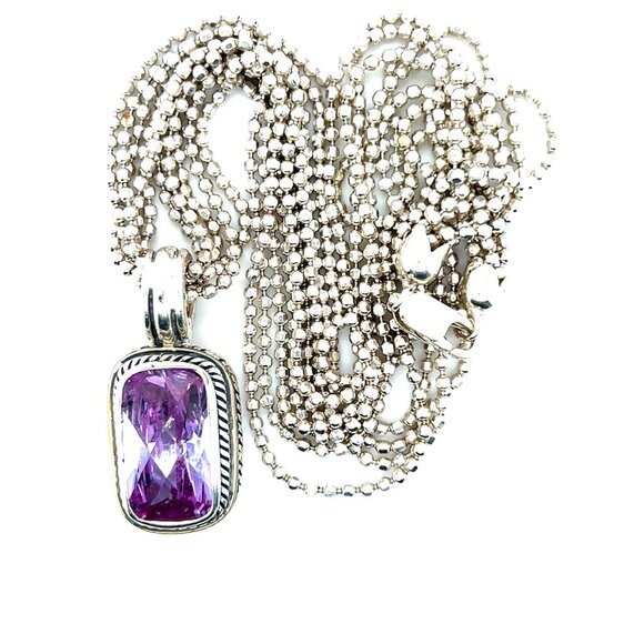 925 Silver Multi-Strand Amethyst Pendant with Gold Accent Necklace - Picture 3 of 10